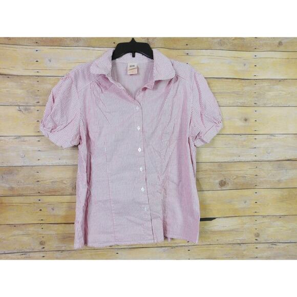 Vintage Faded Glory Shirt XL Red Pink Stripes Cap Sleeves Button Down - Picture 1 of 5